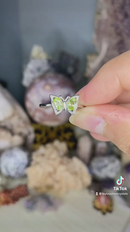 Prehnite Butterfly Silver 925 Adjustable Ring