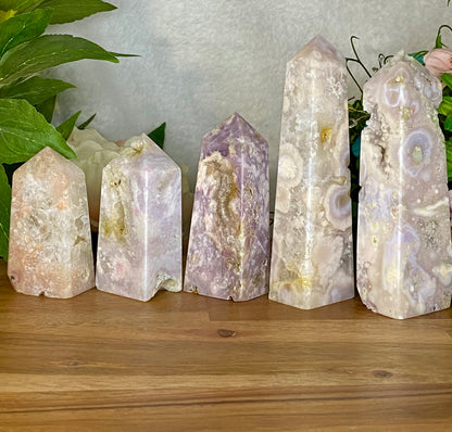 Pink Amethyst With Flower Agate Towers (F-J)